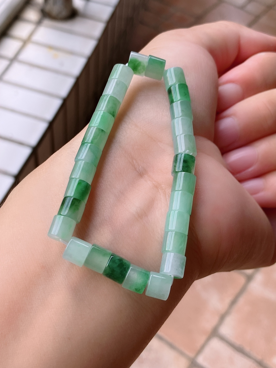 冰飘花路路通手串，晶莹剔透，尺寸7.3/6.3/自然光实拍