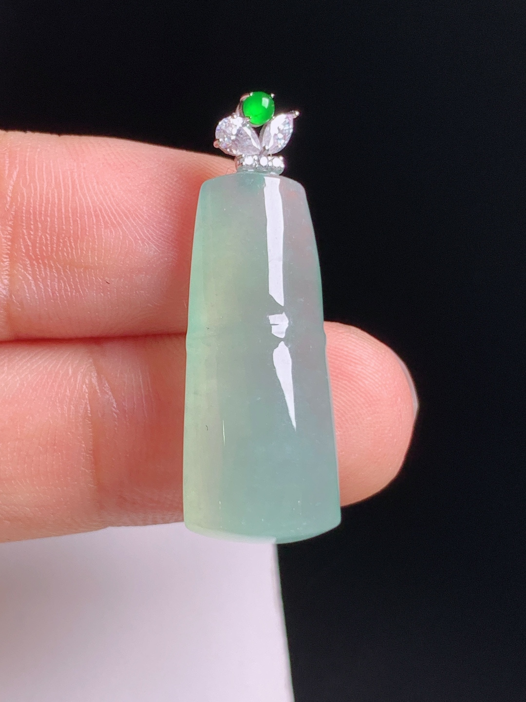 冰绿竹节吊坠，胶感满满，器型规整，步步高升