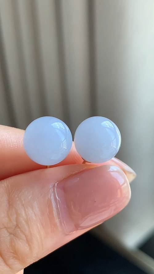 天然翡翠，冰紫珠耳钉18k金，尺寸10 at810
