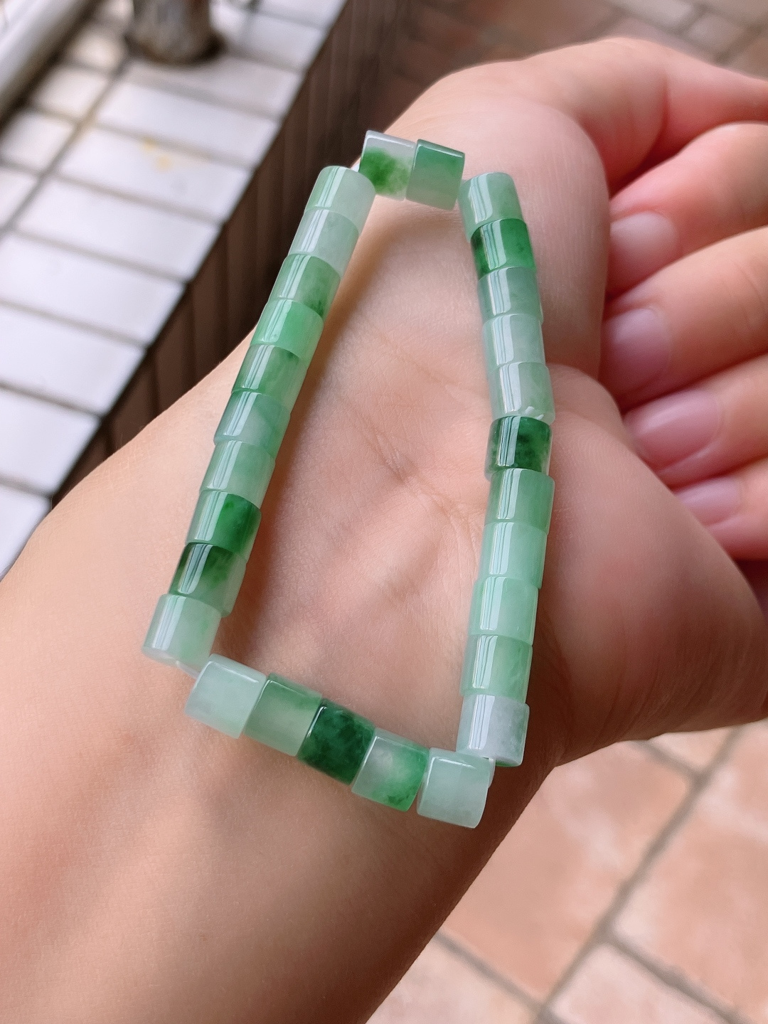 冰飘花路路通手串，晶莹剔透，尺寸7.3/6.3/自然光实拍