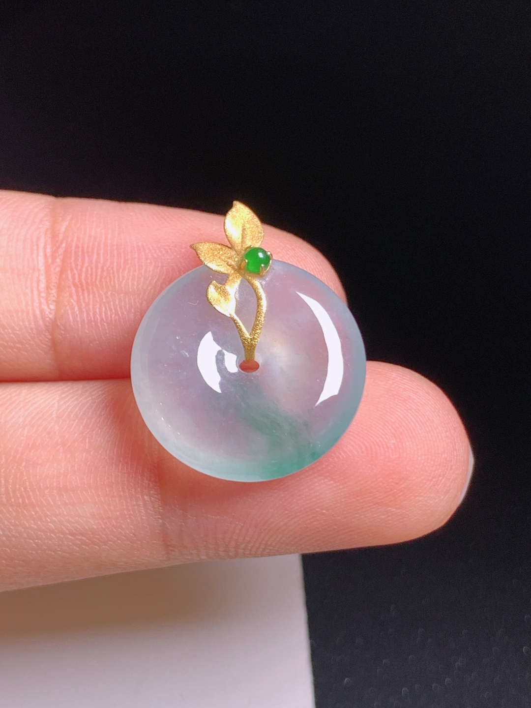 ️ 冰种飘花平安扣吊坠，通透起荧，飘花灵动，简约大气，温婉怡人 裸石17.5-4.6 整体21.7
