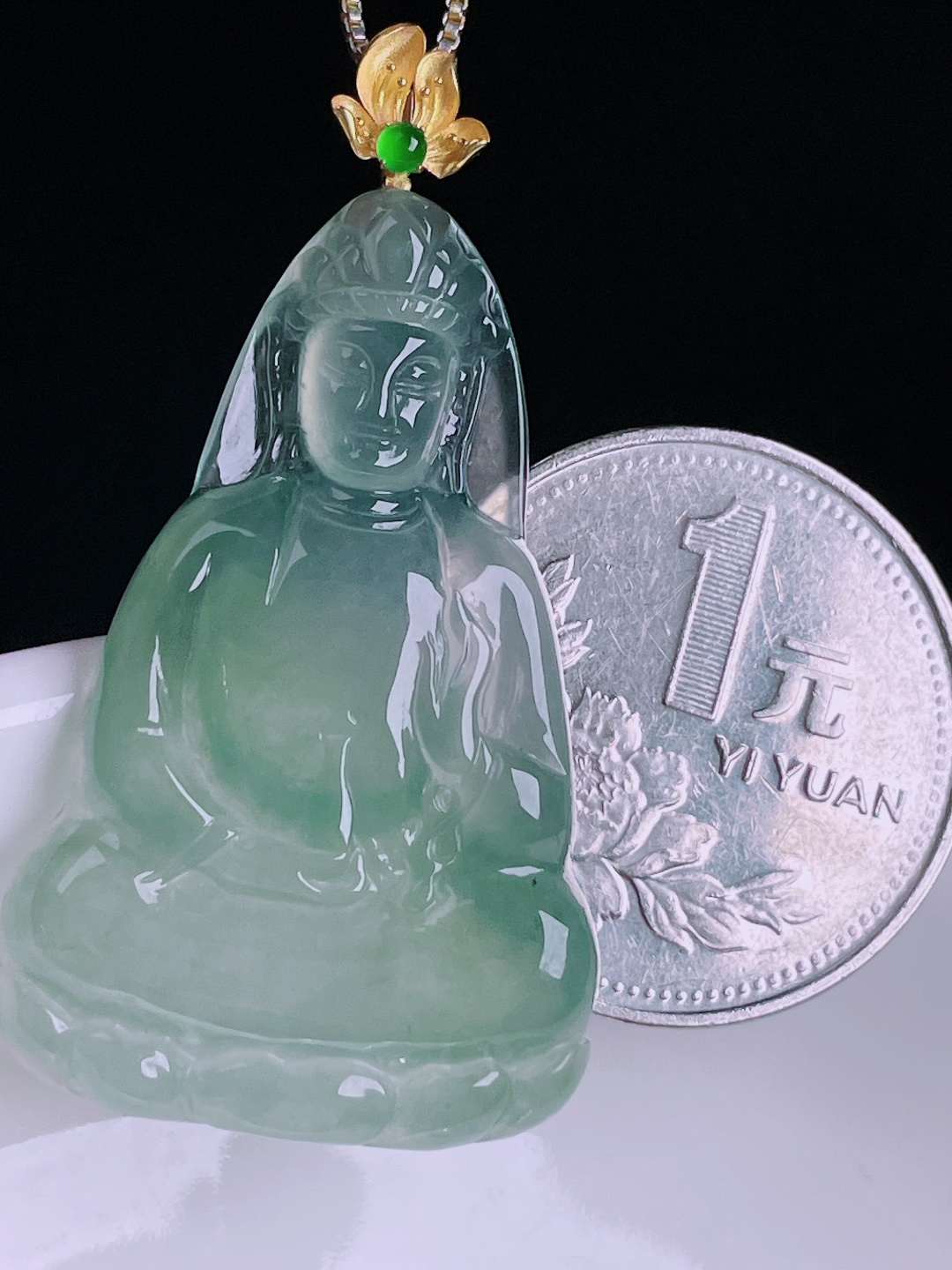 ️冰绿观音，老种起光，细底通透，尺寸：44.4裸石38/23.8/4.3mm0814