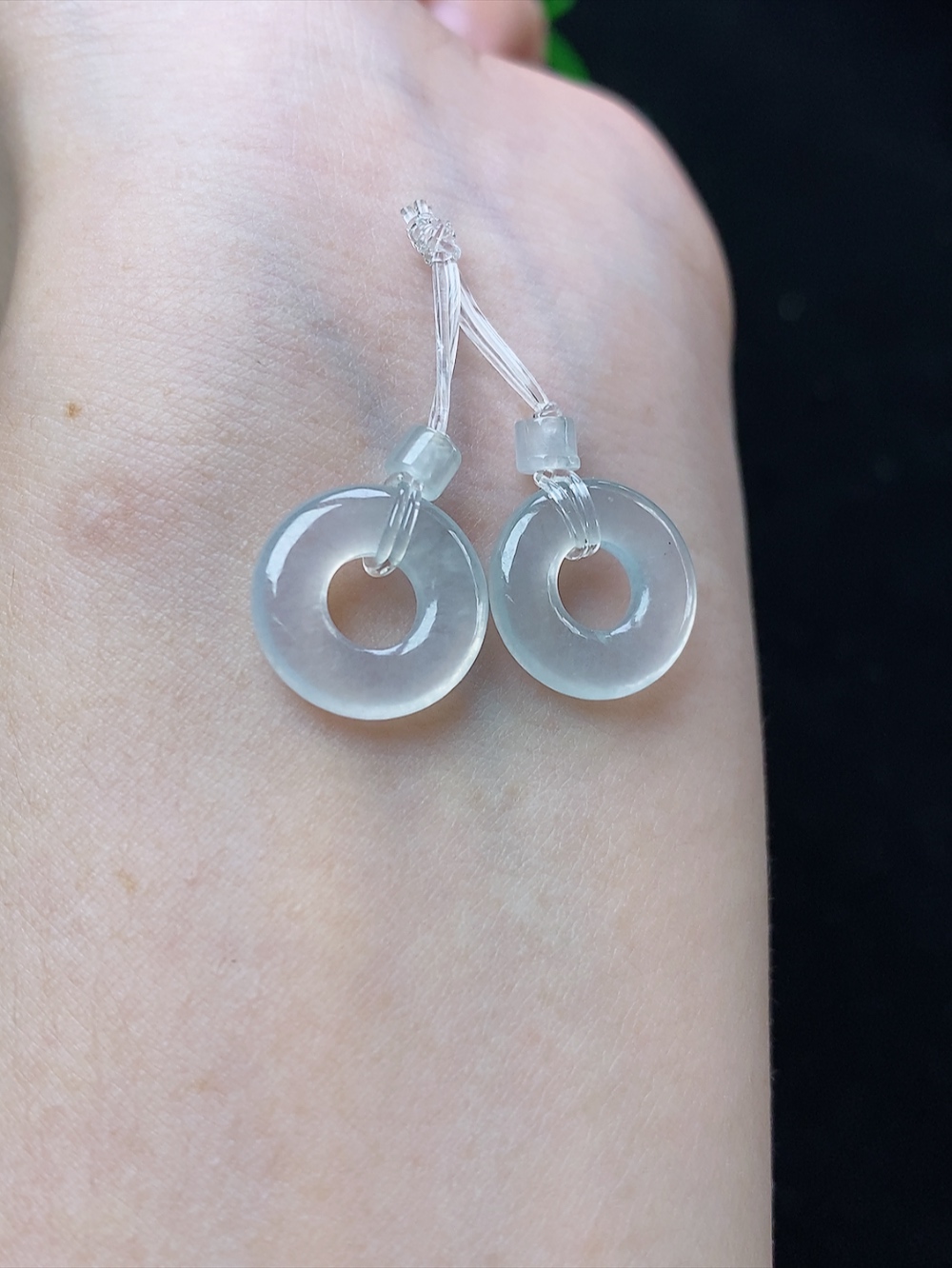 冰种平安扣一对，无裂，尺寸12.9-2.6mm,813dxk9