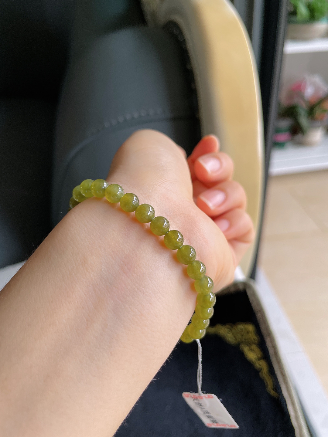 缅甸天然翡翠A货，冰种冰黄翡手串，尺寸：6mm。【编3371】