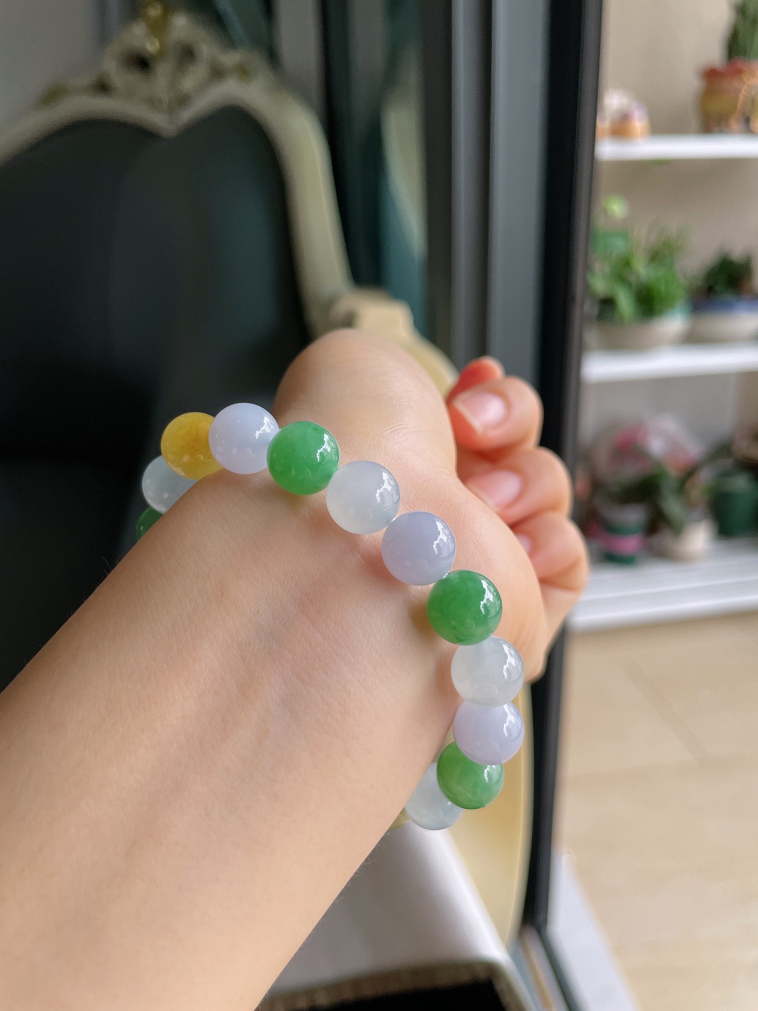 天然翡翠A货，冰多宝手串，尺寸：10mm。【编4422】