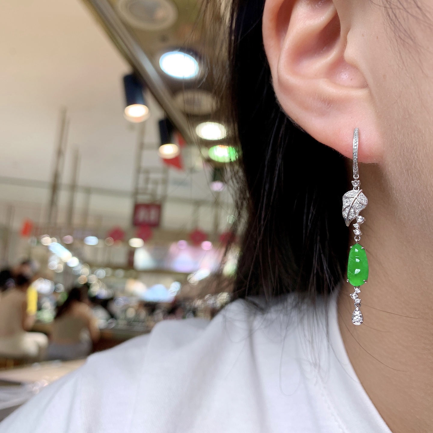 ️冰阳绿福豆耳坠，18k金钻镶嵌，10.2-5