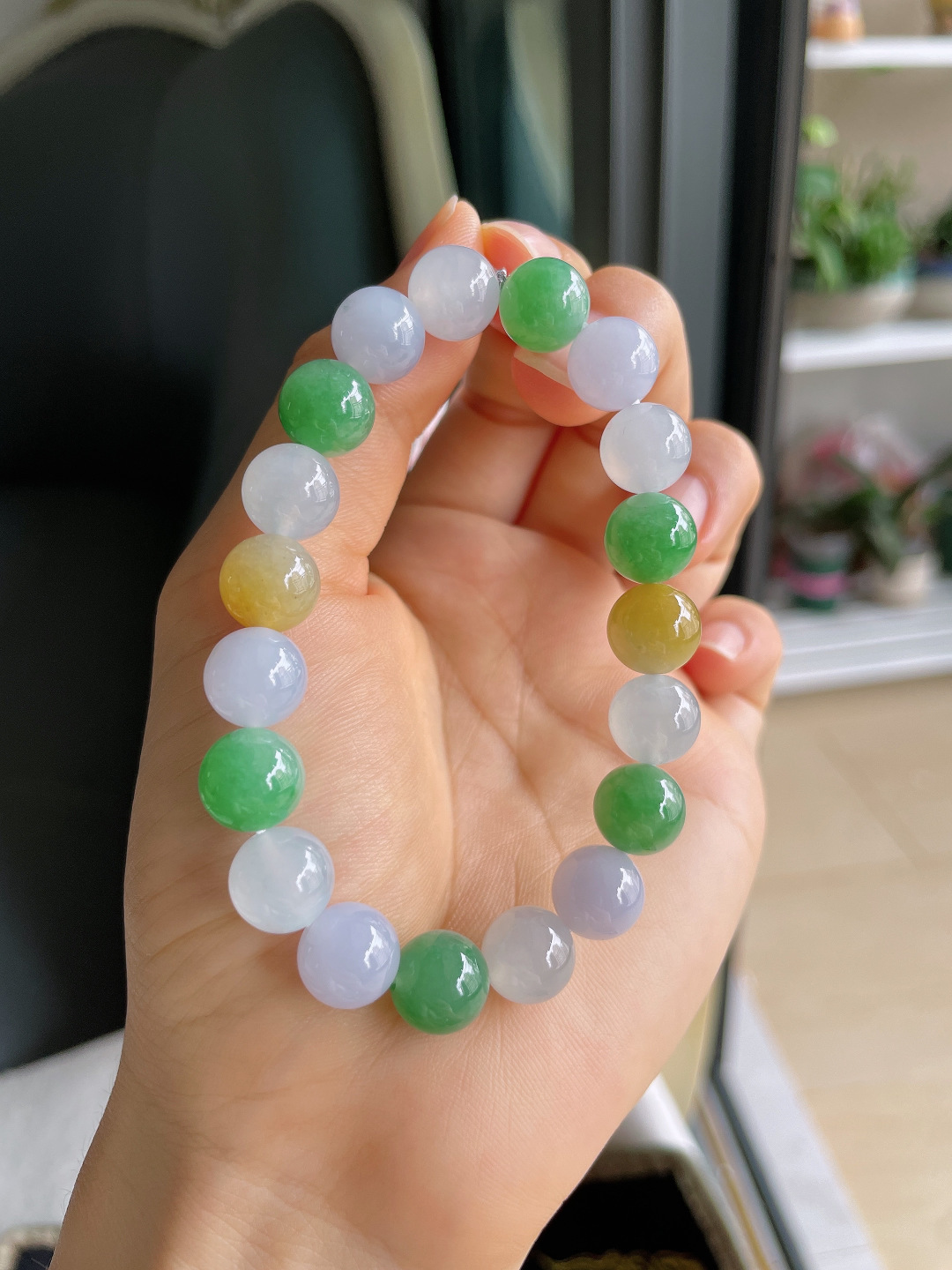 天然翡翠A货，冰多宝手串，尺寸：10mm。【编4422】