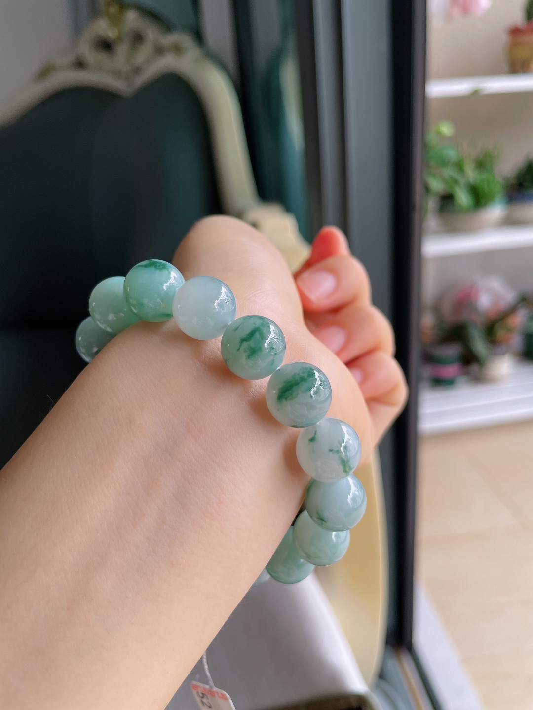 ️，缅甸天然翡翠A货，冰飘花手链，尺寸：12.5mm。【编3866】