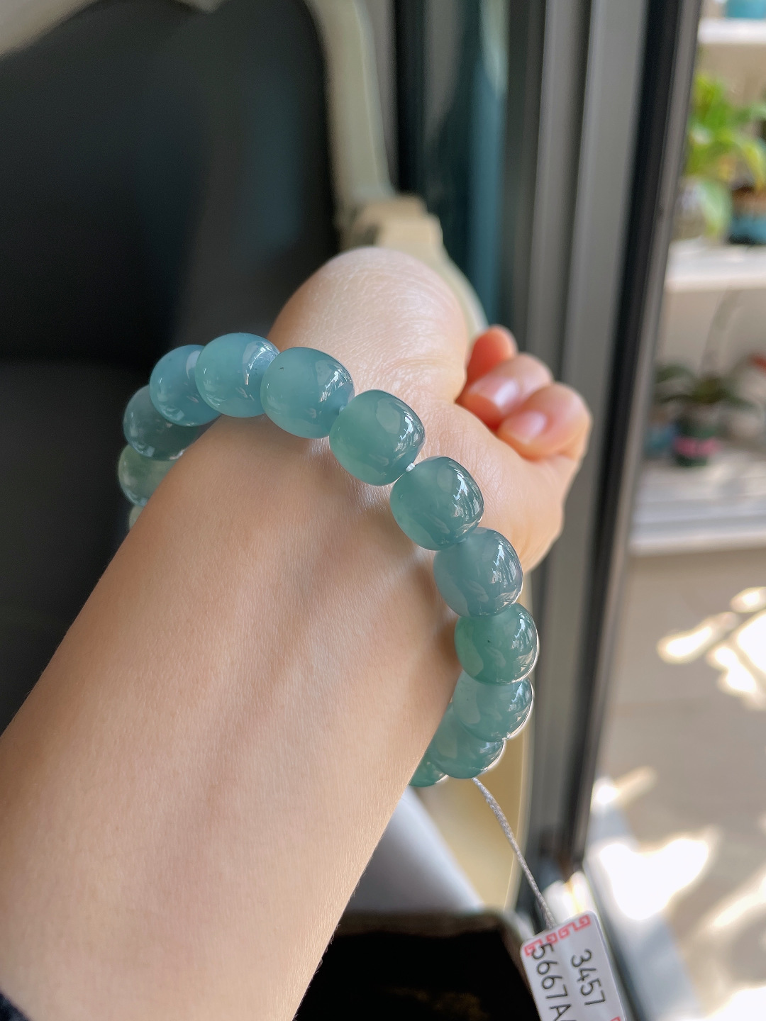 ️，天然翡翠A货，冰蓝水路路通手串，尺寸：11.8mm。【编3457】
