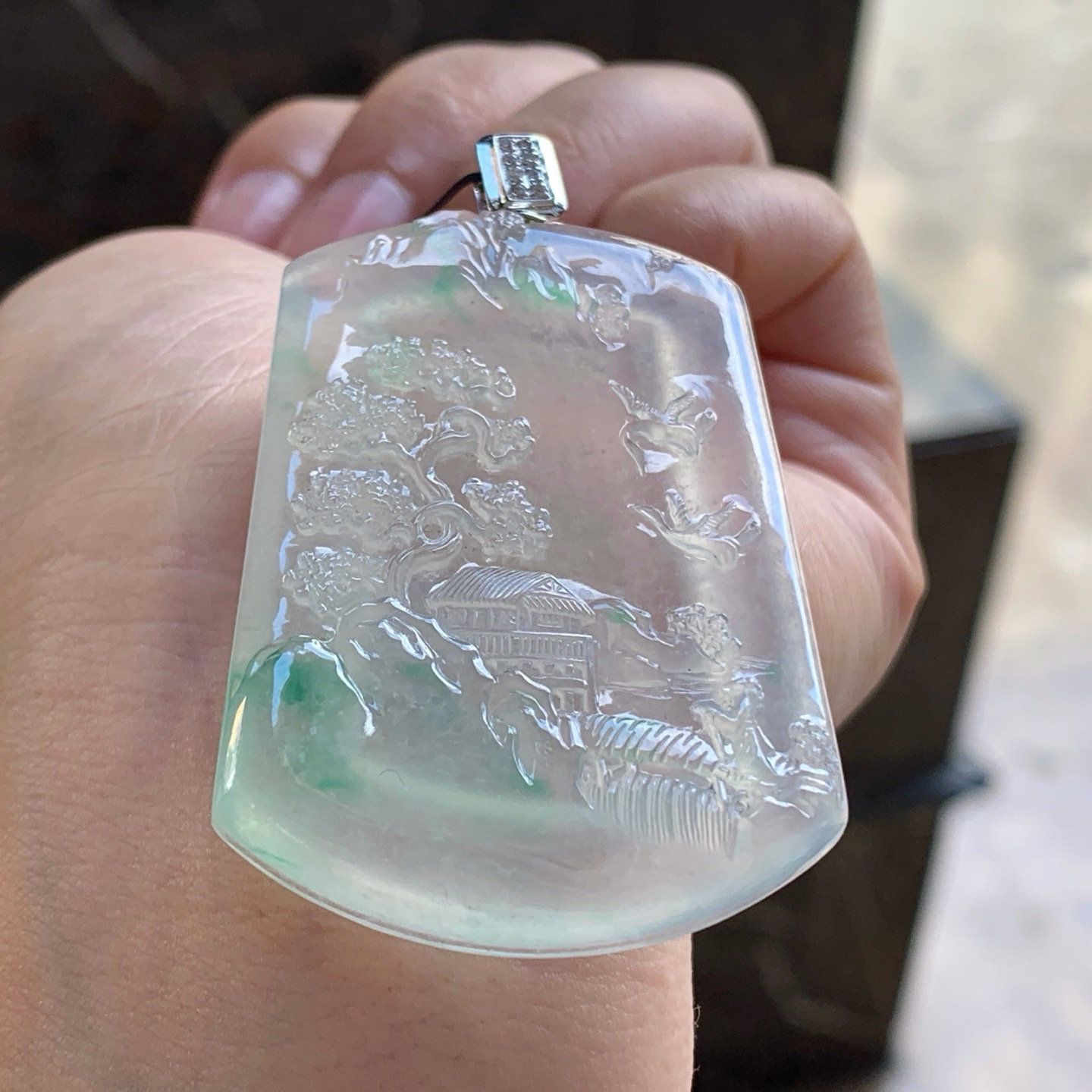 金扣飘花山水牌^_^冰透