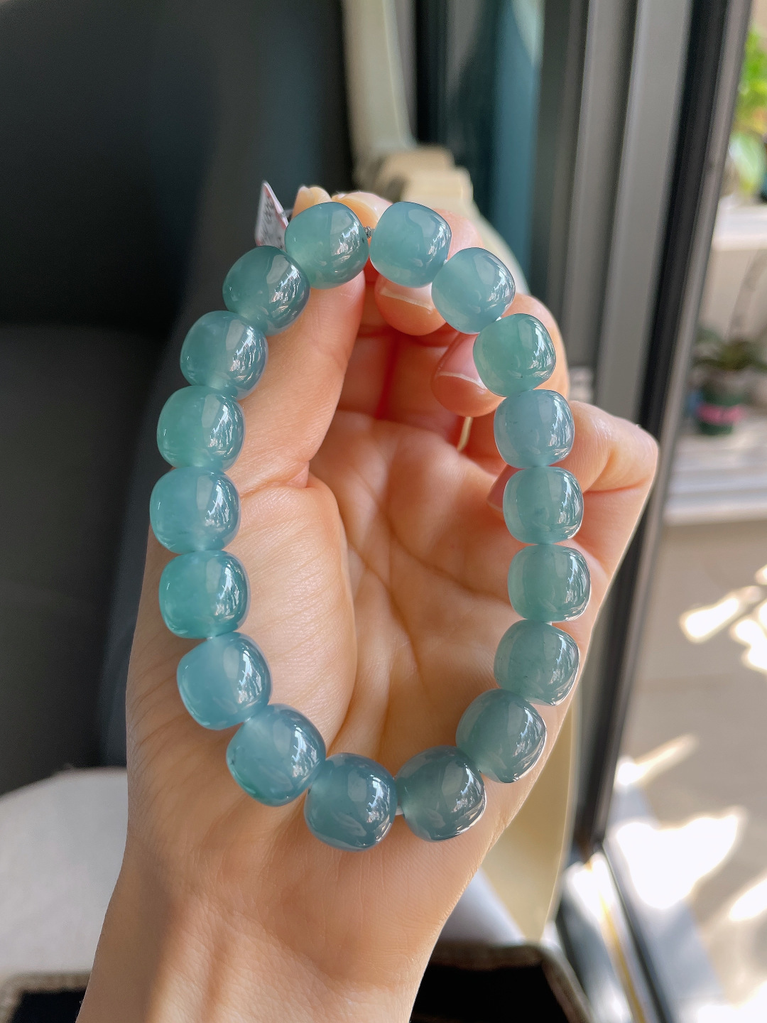 ️，天然翡翠A货，冰蓝水路路通手串，尺寸：11.8mm。【编3457】