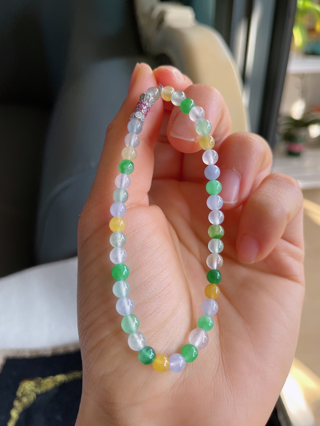 实，缅甸天然翡翠A货，冰多宝手串，尺寸：4.6mm。【编3525】