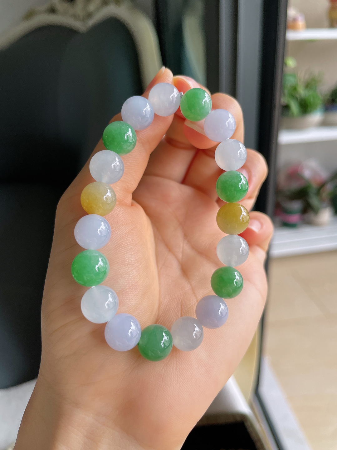 天然翡翠A货，冰多宝手串，尺寸：10mm。【编4422】