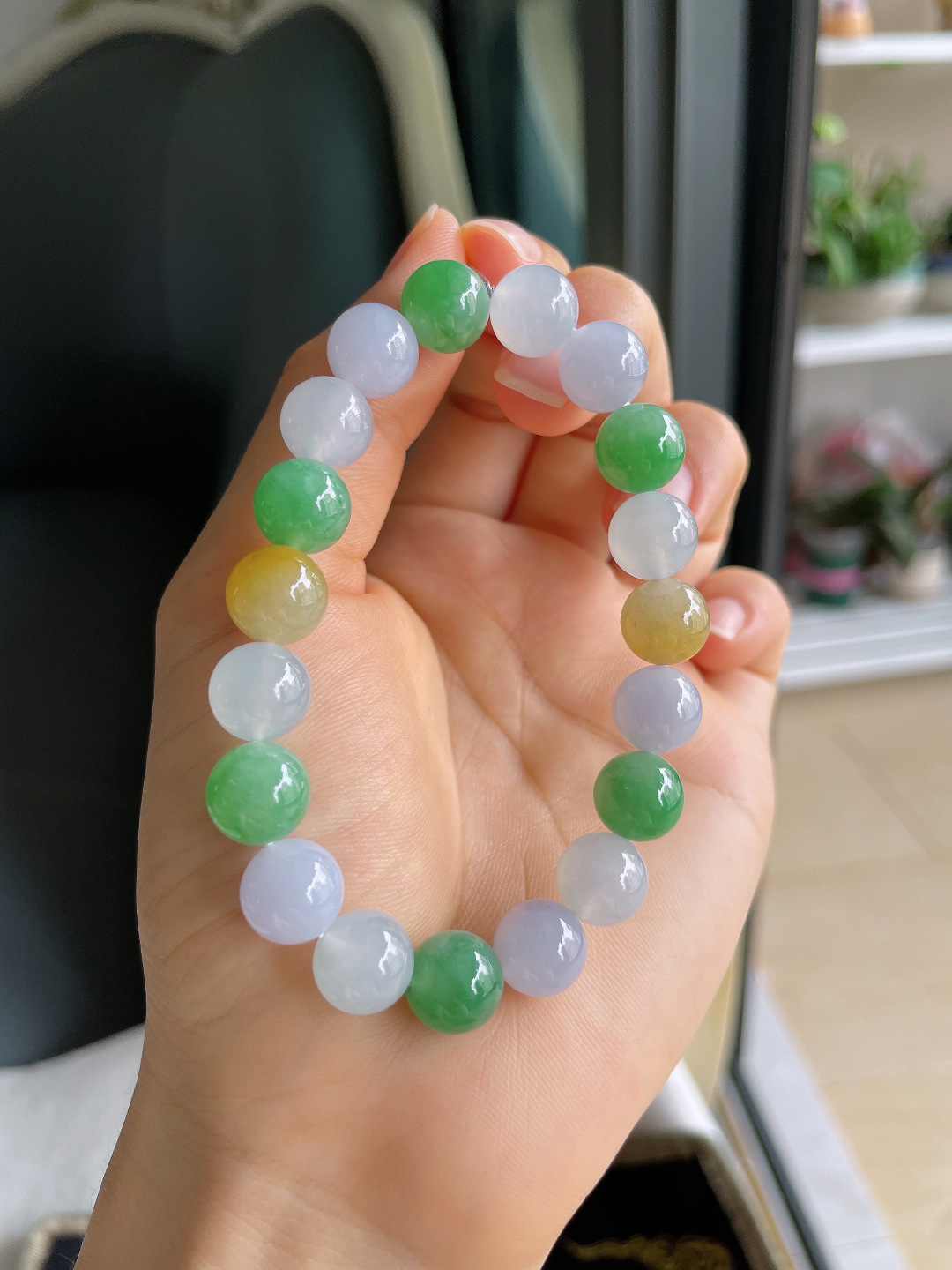 天然翡翠A货，冰多宝手串，尺寸：10mm。【编4422】