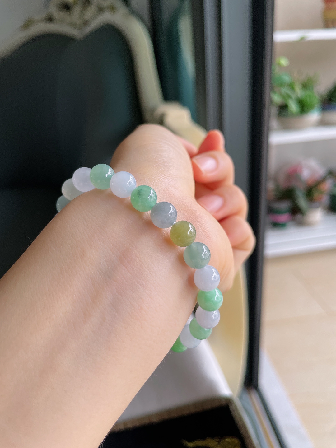 缅甸天然翡翠A货，冰种多宝手串，尺寸：7.8mm。【编3638】