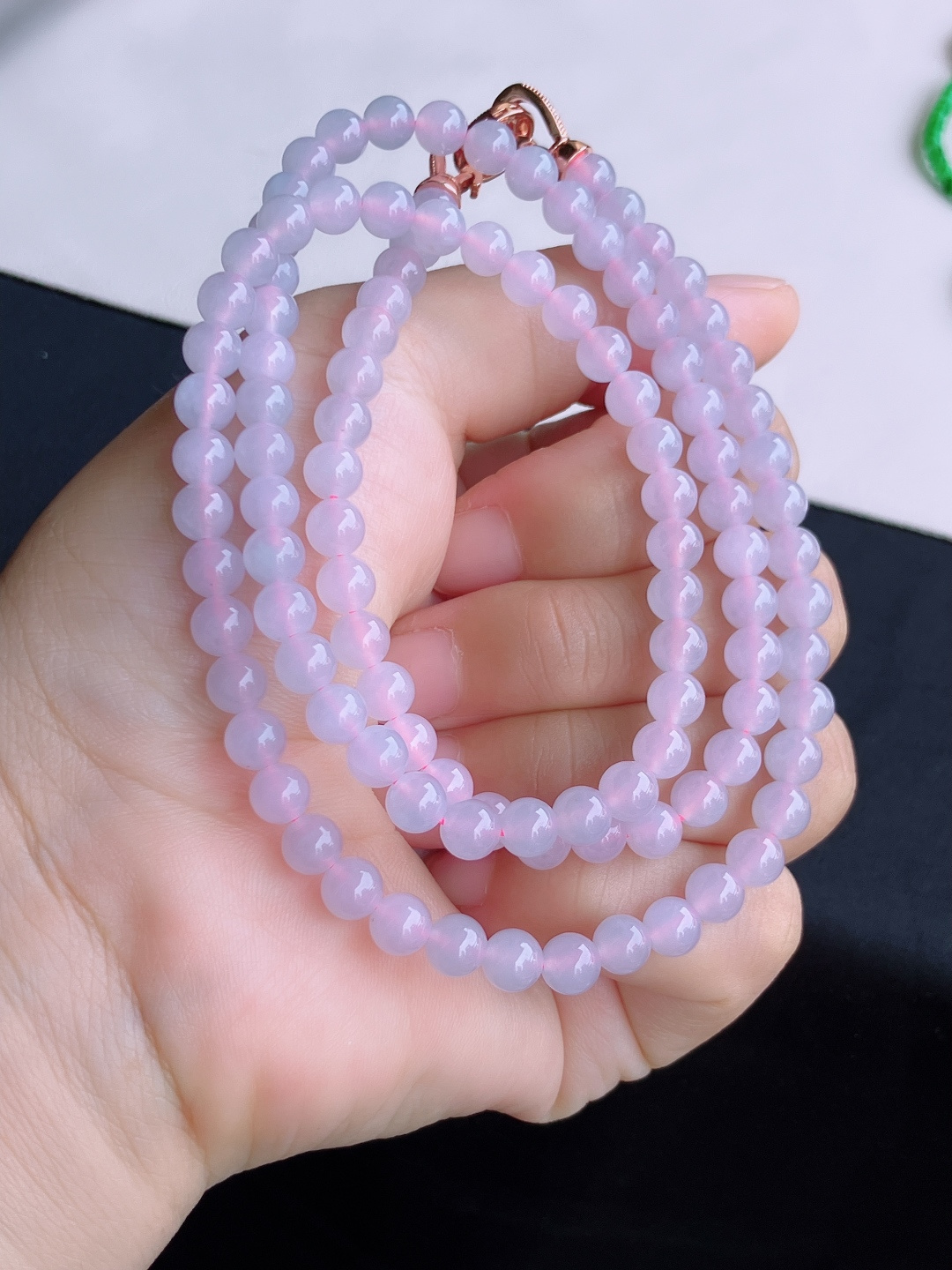 冰粉紫珠链，晶莹剔透，尺寸6.3/3圈半，自然光实拍