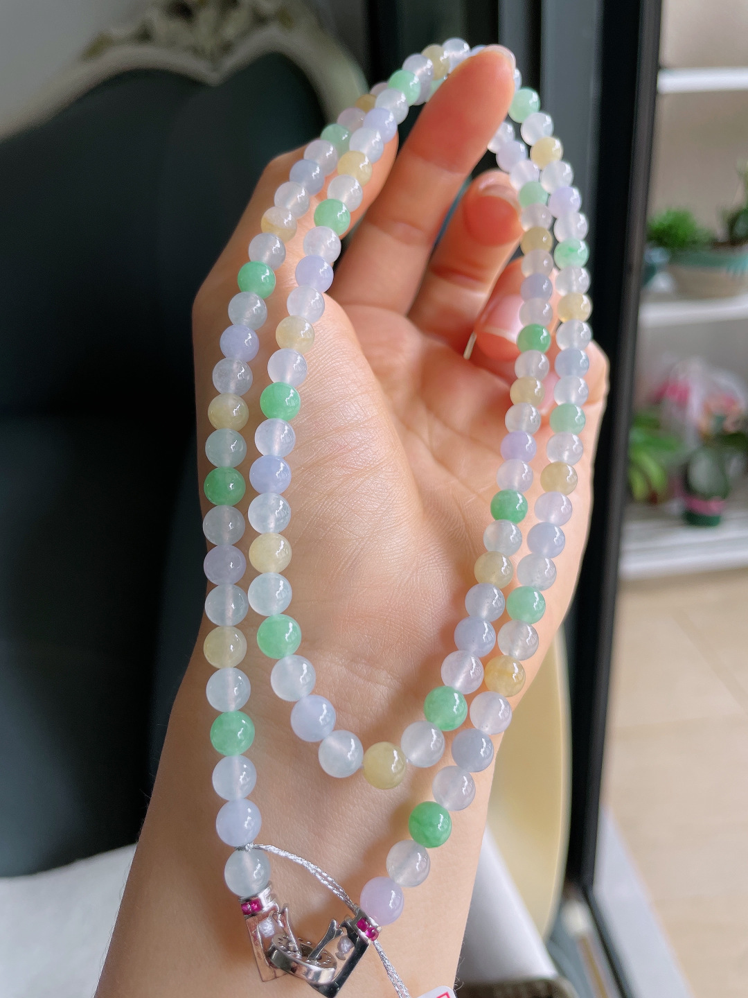 缅甸天然翡翠A货，冰种多宝珠链，尺寸：6mm108颗。【编4142】