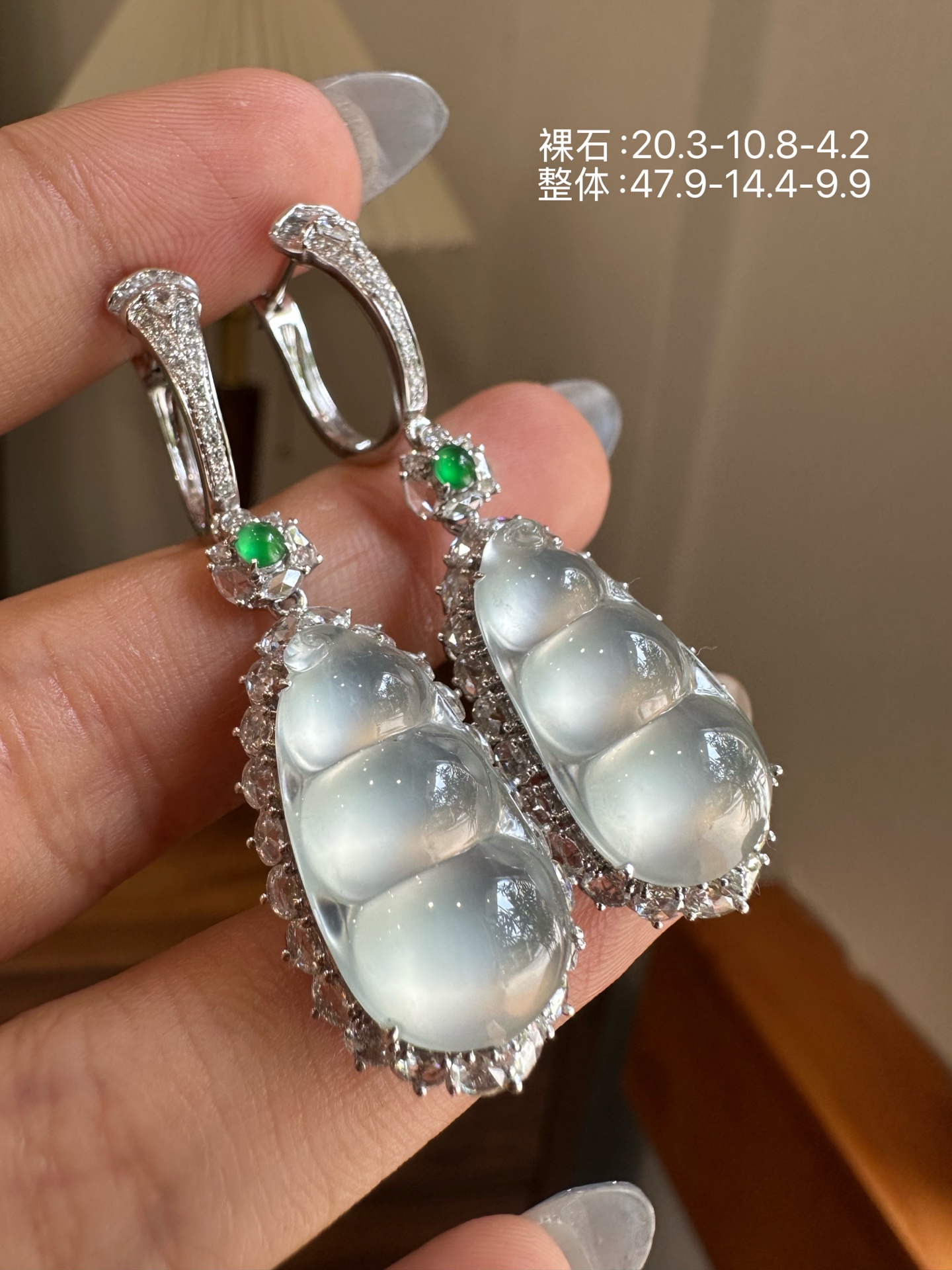 ️ 冰种福豆耳坠，20.3-10.8-4.2