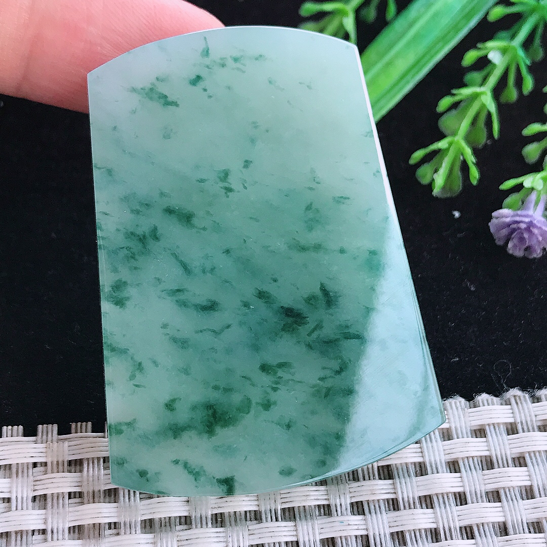 实拍A货翡翠53.8/39.8/5.8老坑冰润起胶冰飘花无事牌吊坠翡翠玉挂件