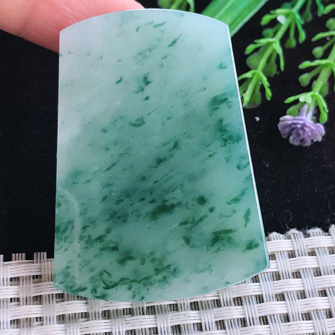 实拍A货翡翠53.8/39.8/5.8老坑冰润起胶冰飘花无事牌吊坠翡翠玉挂件