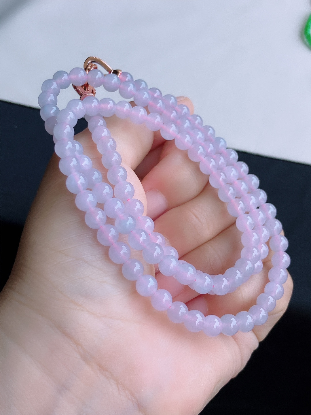 冰粉紫珠链，晶莹剔透，尺寸6.3/3圈半，自然光实拍