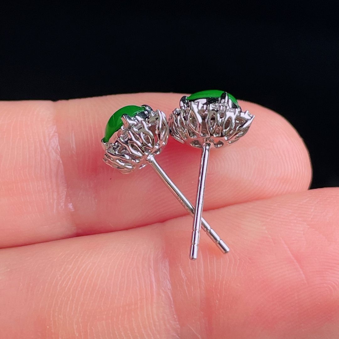 ️阳绿耳钉，老种起光，细底通透，尺寸：裸石5.5/4/2.8mm0815