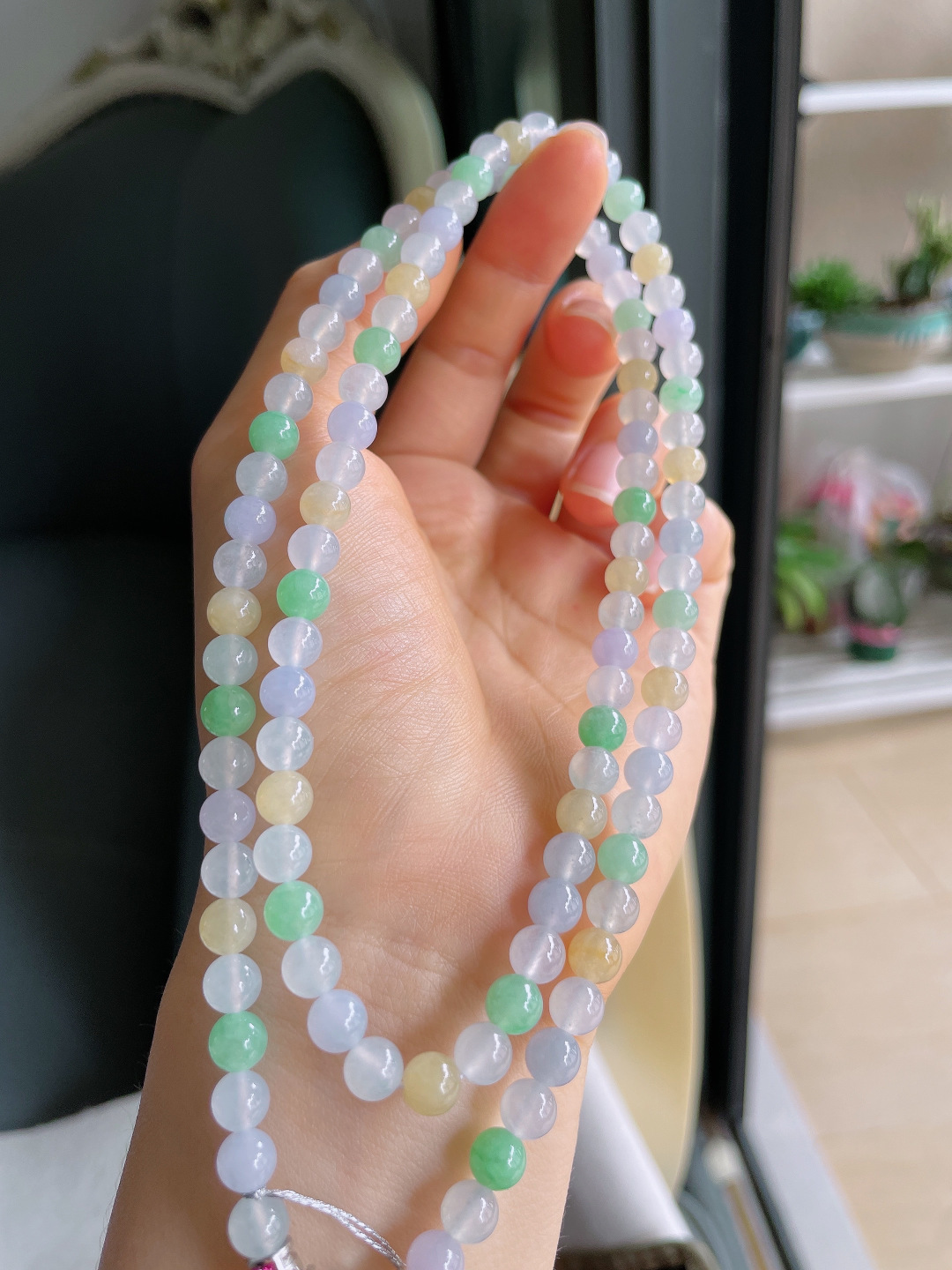 缅甸天然翡翠A货，冰种多宝珠链，尺寸：6mm108颗。【编4142】