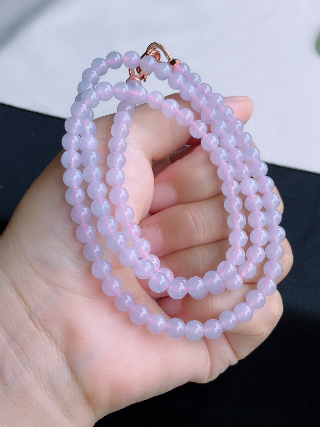 冰粉紫珠链，晶莹剔透，尺寸6.3/3圈半，自然光实拍