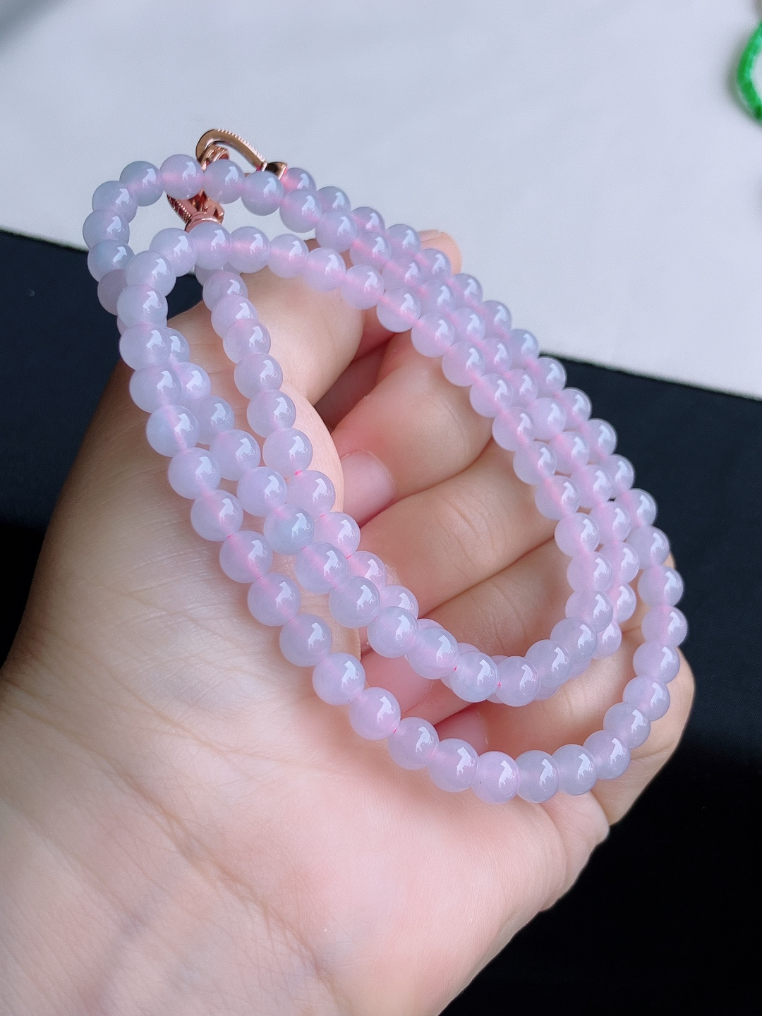 冰粉紫珠链，晶莹剔透，尺寸6.3/3圈半，自然光实拍