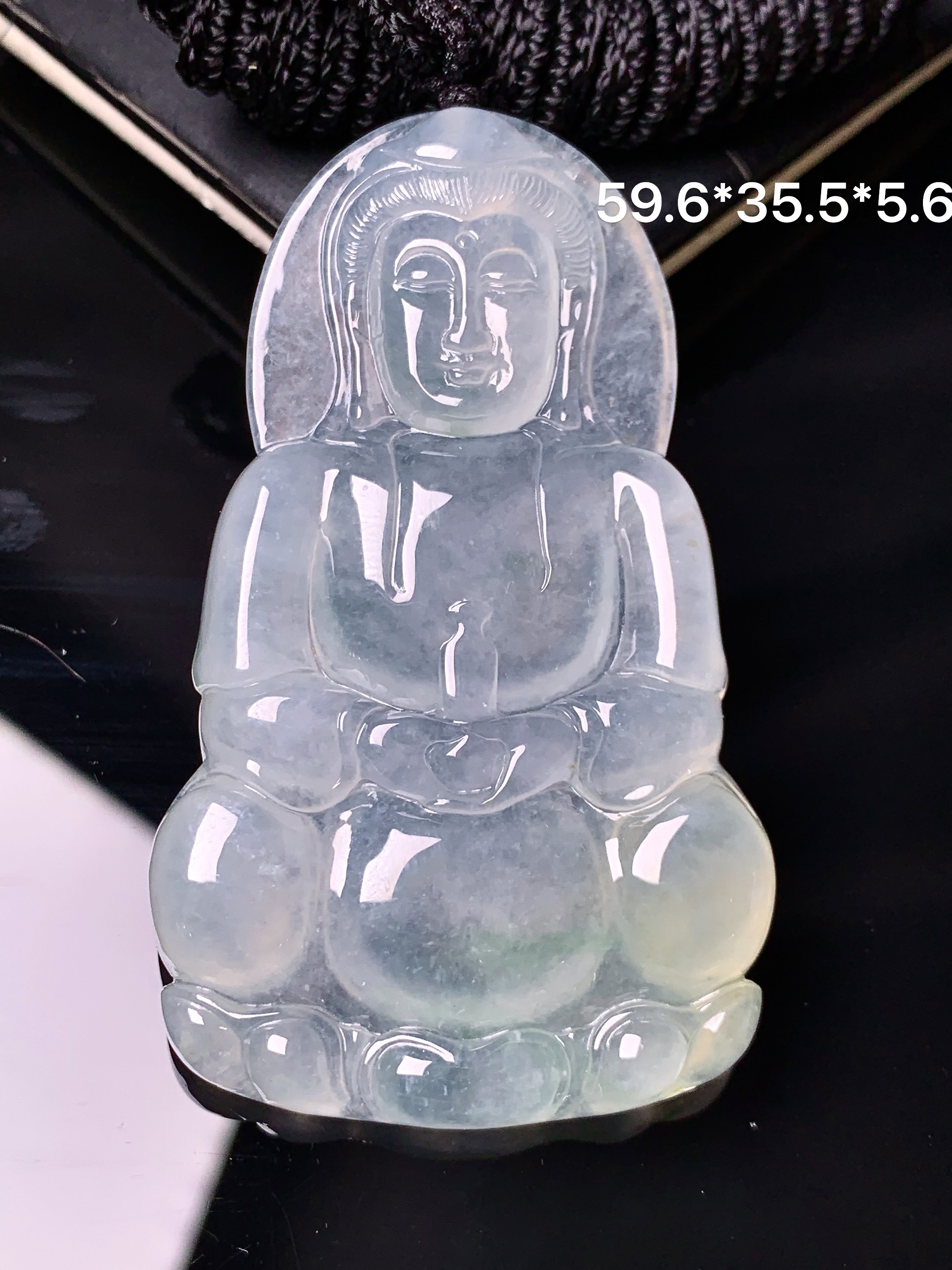 冰种观音菩萨吊坠 玉质细腻 色泽艳丽清新 水润亮眼 整体尺寸59.6*35.5*5.6 x3