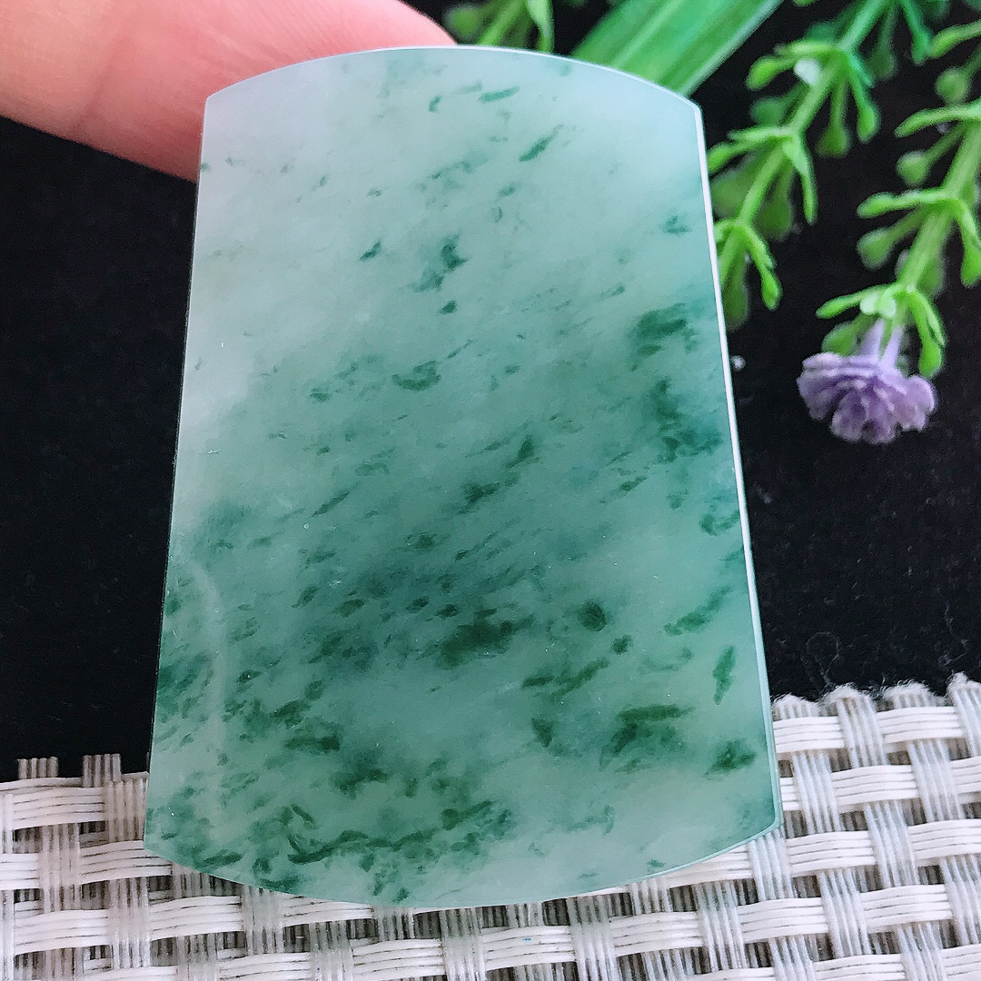 实拍A货翡翠53.8/39.8/5.8老坑冰润起胶冰飘花无事牌吊坠翡翠玉挂件