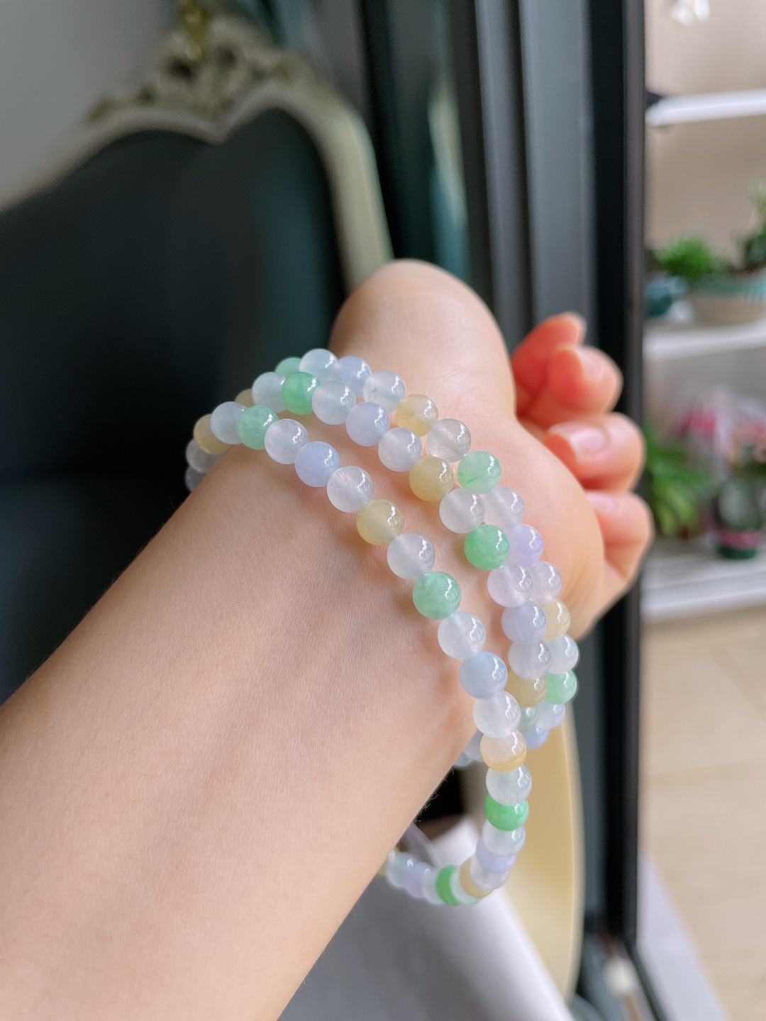 缅甸天然翡翠A货，冰种多宝珠链，尺寸：6mm108颗。【编4142】
