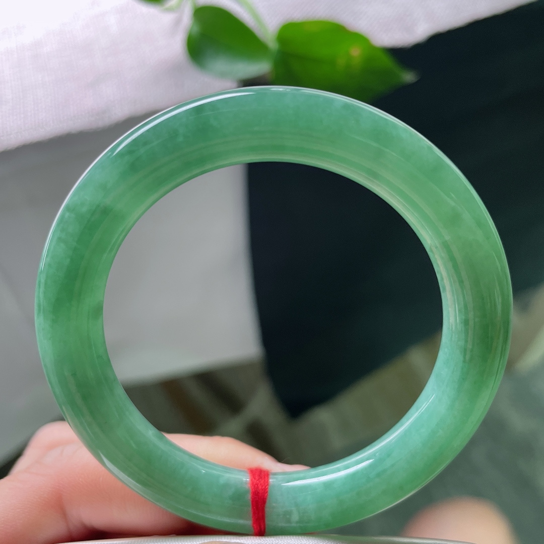53/9.8，绿底圆条，水润，种老，腕间一抹沉稳贵气，无裂，55958a