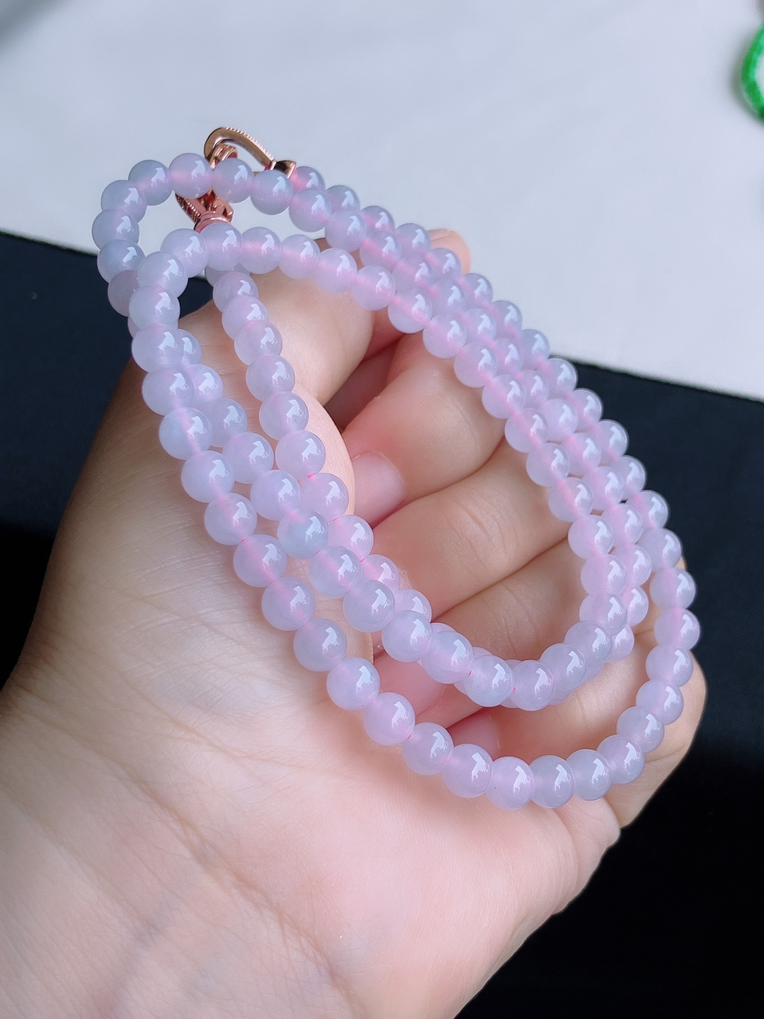 冰粉紫珠链，晶莹剔透，尺寸6.3/3圈半，自然光实拍