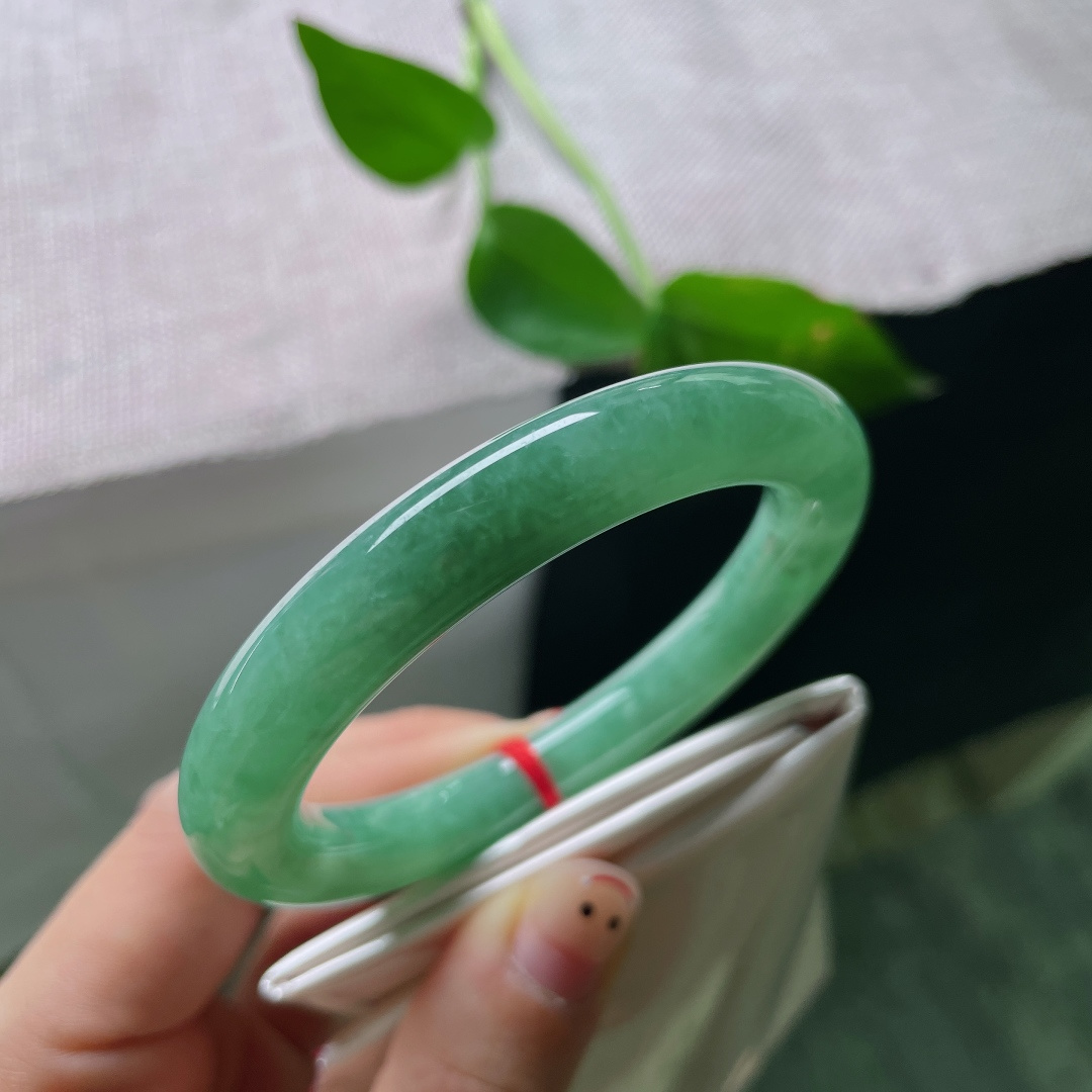 53/9.8，绿底圆条，水润，种老，腕间一抹沉稳贵气，无裂，55958a