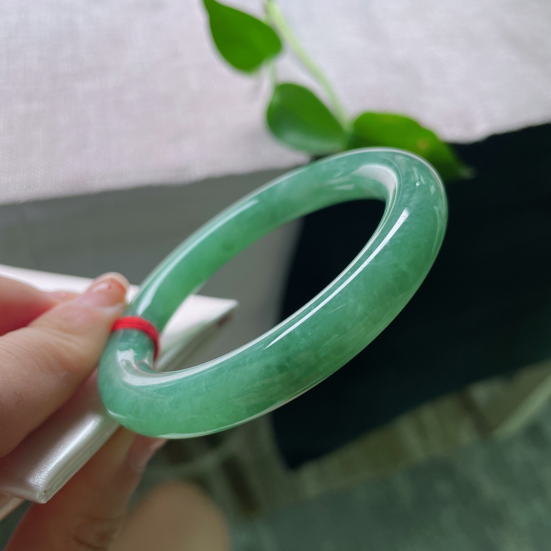 53/9.8，绿底圆条，水润，种老，腕间一抹沉稳贵气，无裂，55958a