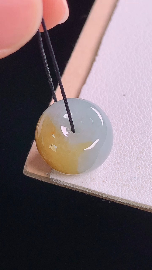 ️冰黄平安扣，无裂，尺寸:14.4-9.2mm