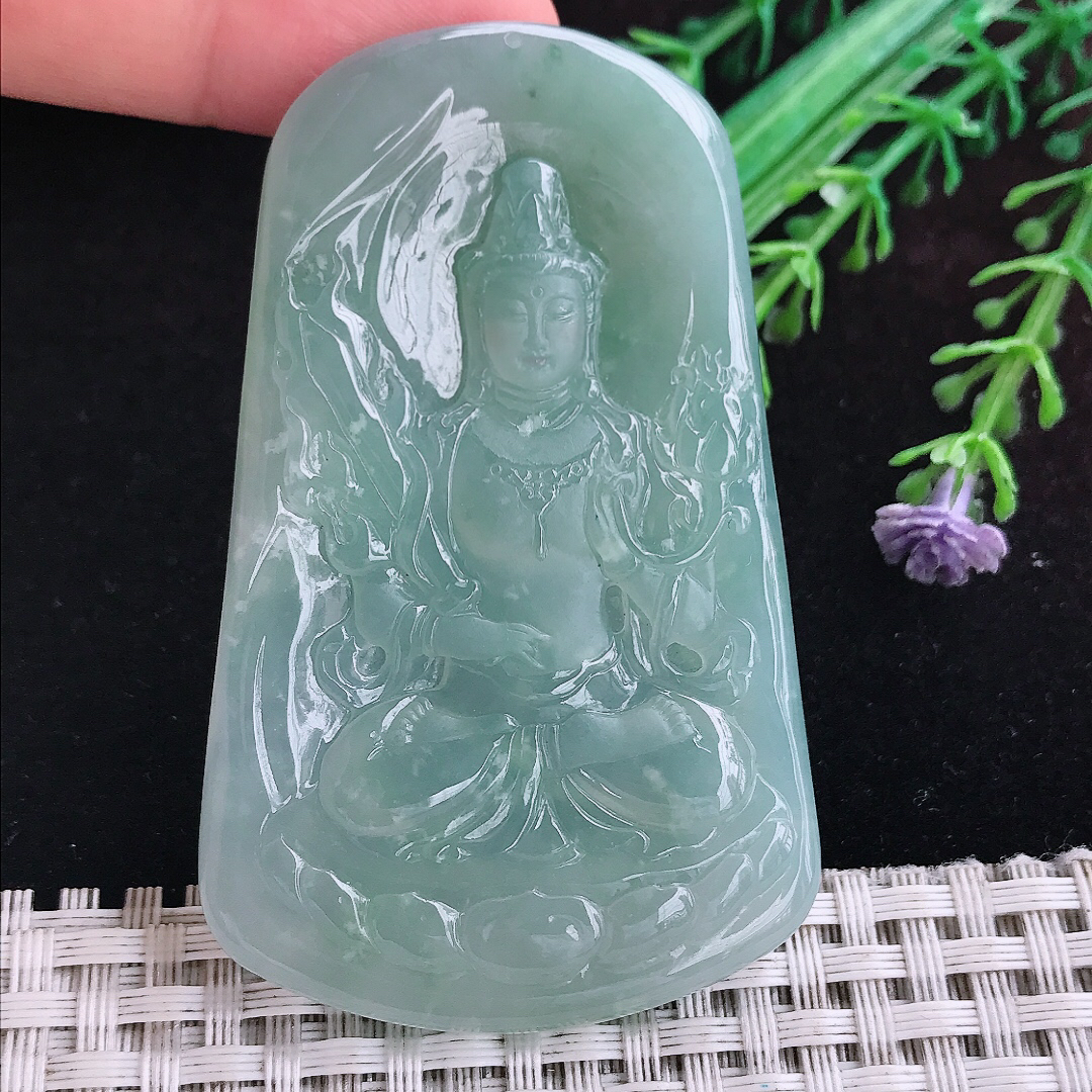 实拍A货翡翠68.5/43/6.1老坑冰胶果冻冰晴虚空藏菩萨吊坠翡翠玉挂件