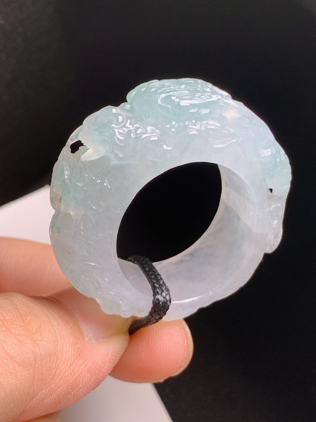 ️ 冰飘花龙扳指，冰透起胶，雕工精湛，龙腾纳福