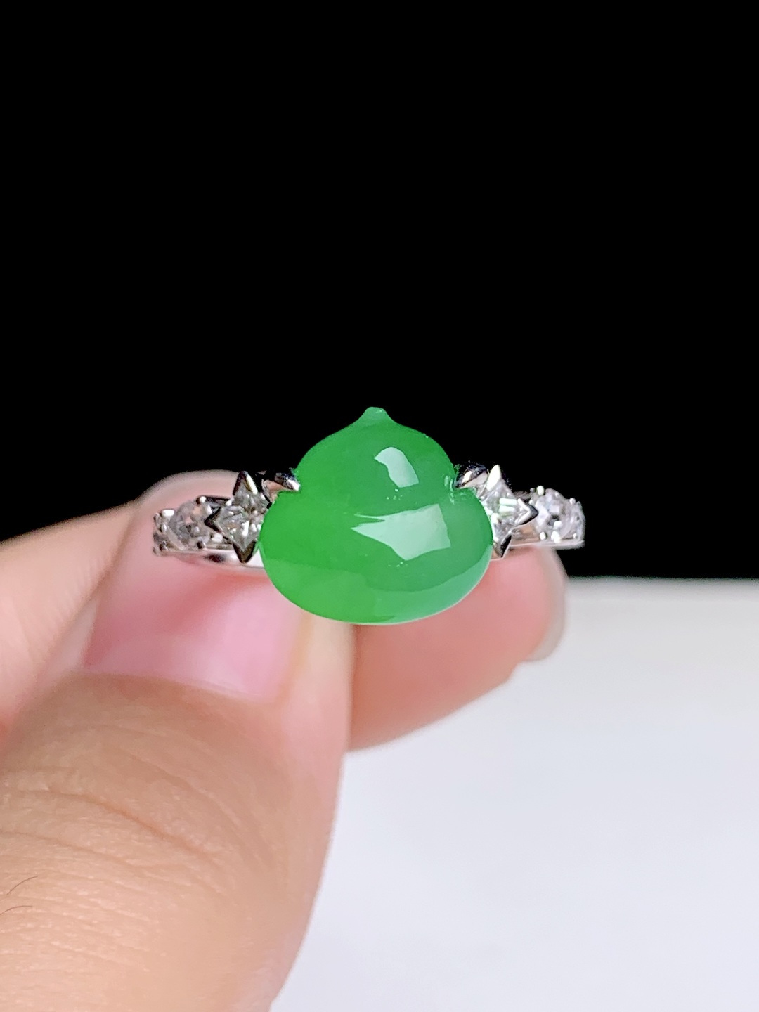 ️冰阳绿葫芦戒指，18k金钻镶嵌，10-9.5-6