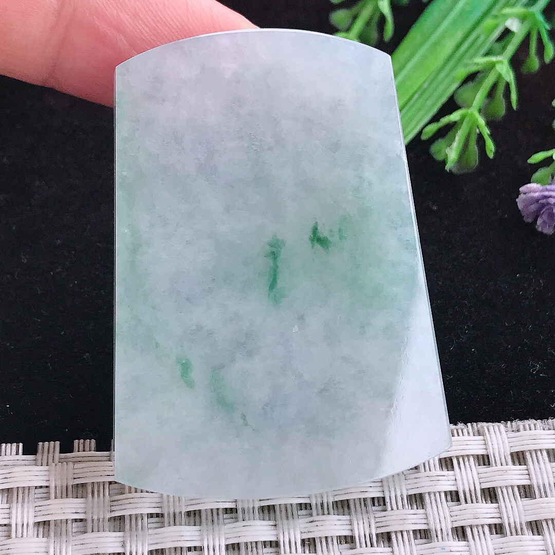实拍A货翡翠50.5/37/5.7老坑冰润飘花平安无事牌吊坠翡翠玉挂件