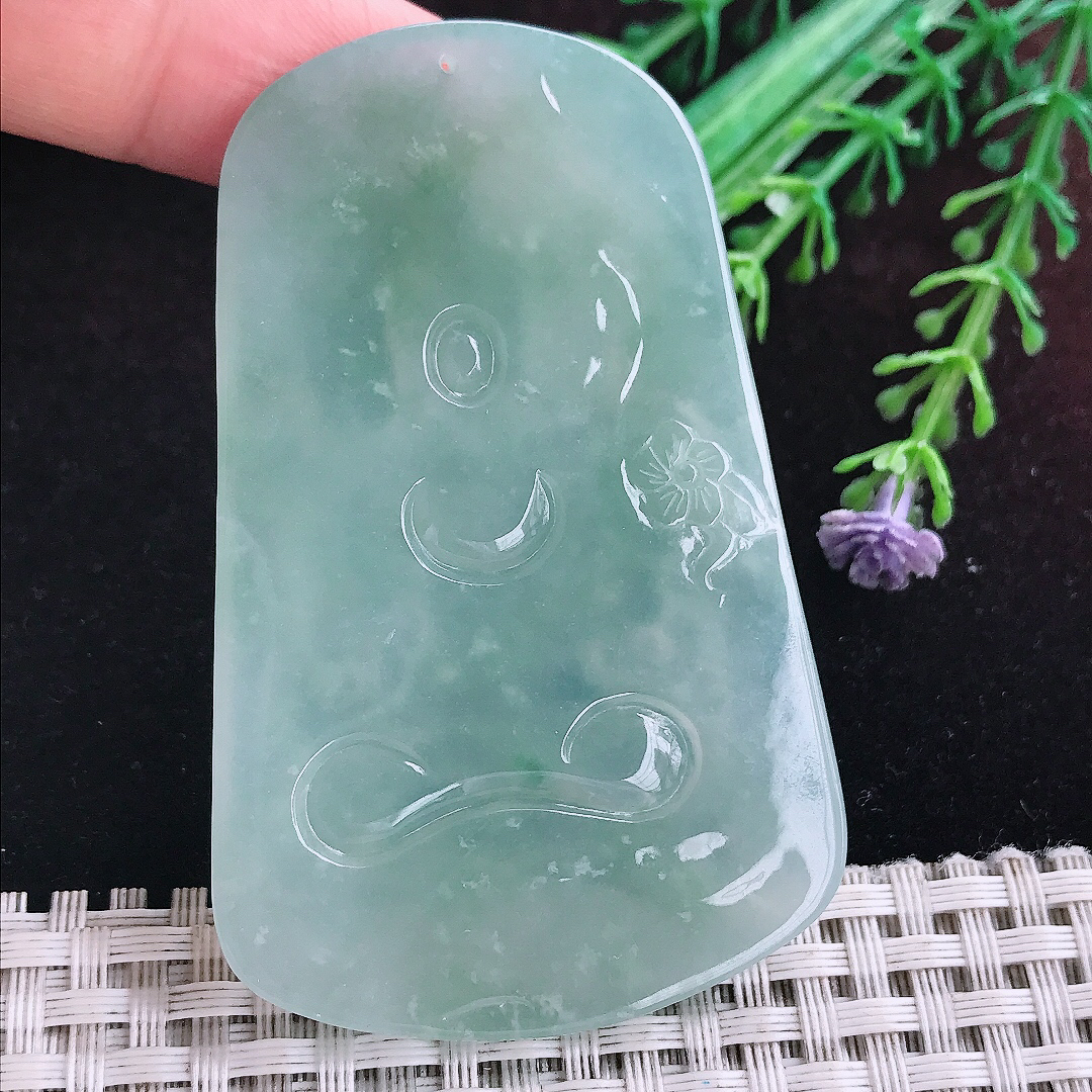 实拍A货翡翠68.5/43/6.1老坑冰胶果冻冰晴虚空藏菩萨吊坠翡翠玉挂件