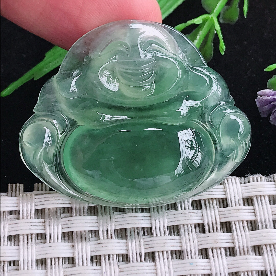 实拍A货翡翠29.7/36.9/6.3老坑冰种冰晴满绿佛公吊坠翡翠玉挂件