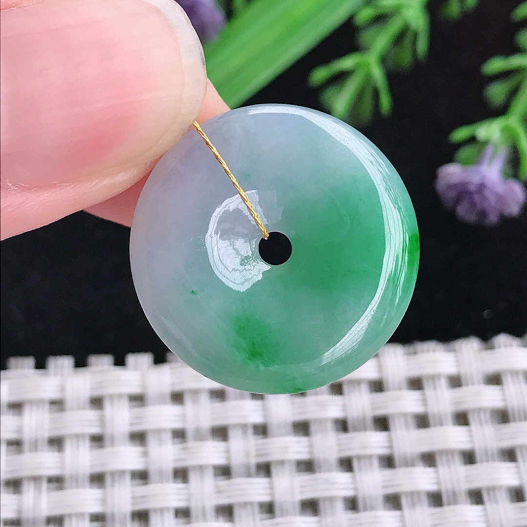 实拍A货翡翠22/4.4老坑温润飘阳绿小平安扣吊坠翡翠玉挂件