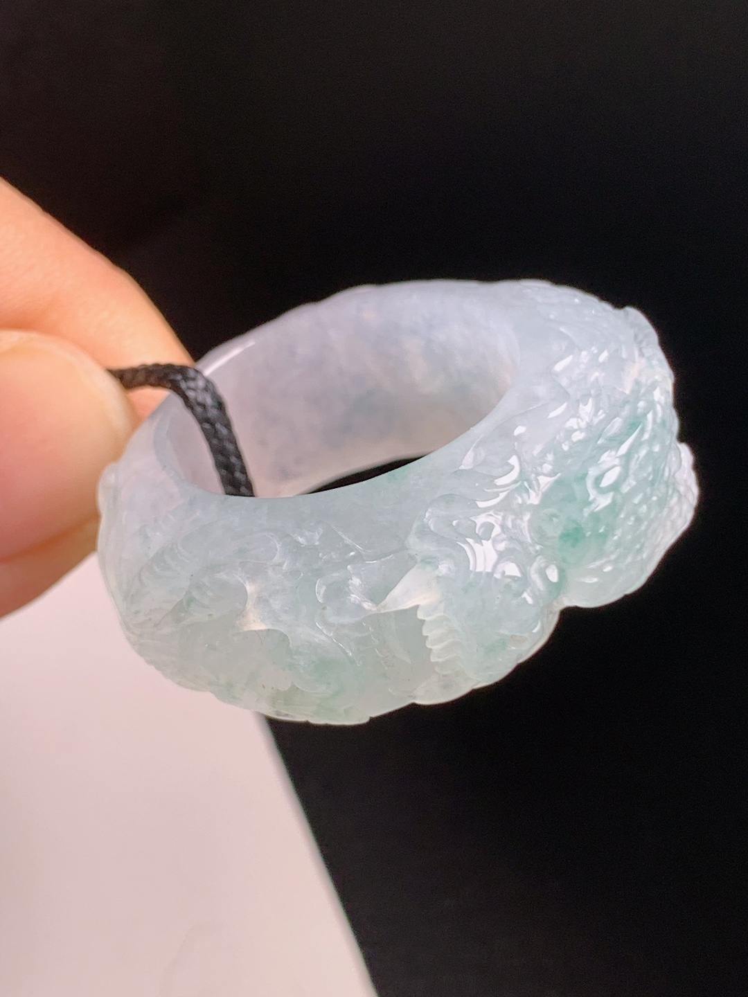 ️ 冰飘花龙扳指，冰透起胶，雕工精湛，龙腾纳福