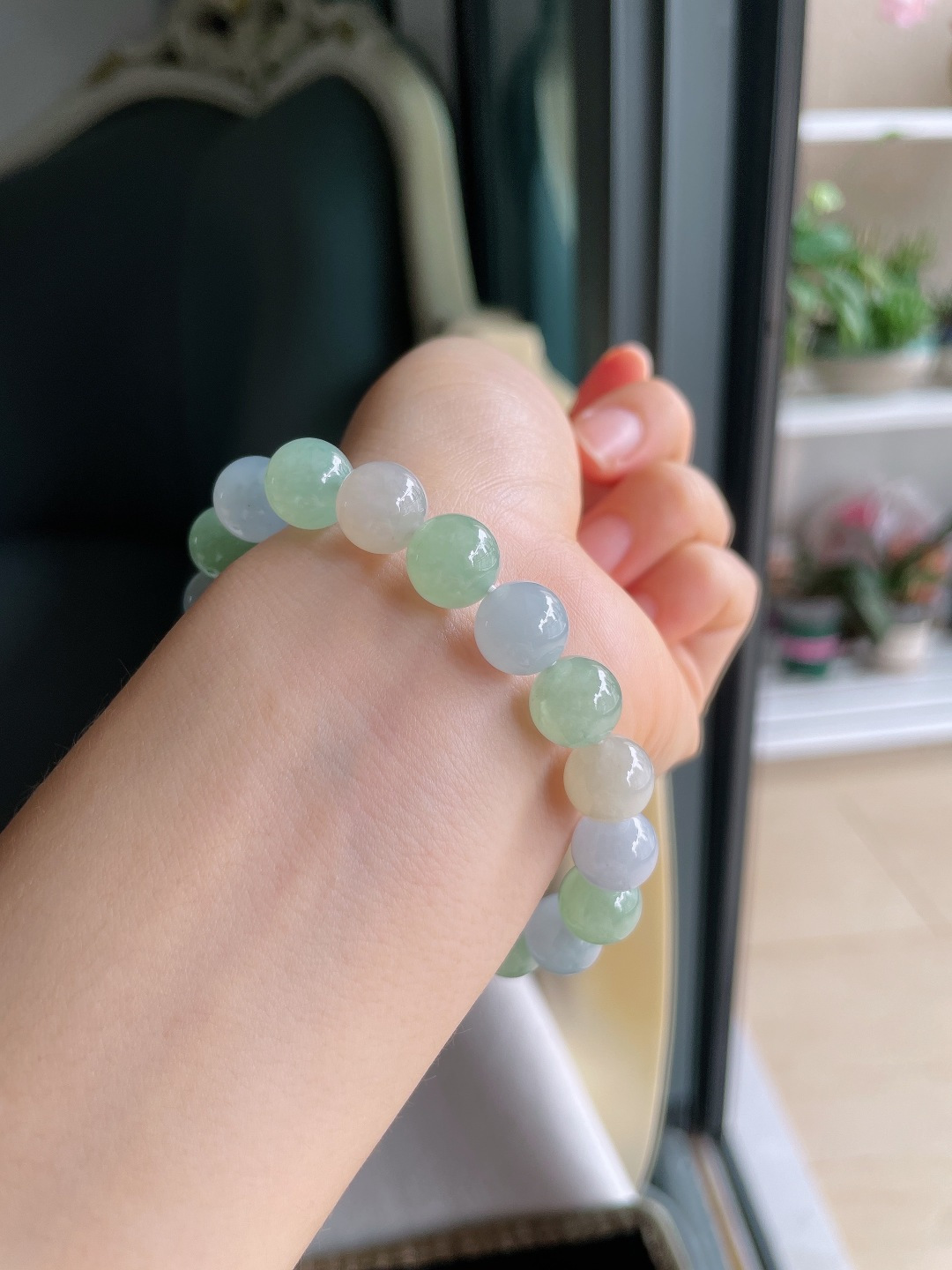 缅甸天然翡翠A货，冰种多宝手串，尺寸：10mm。【编3768】