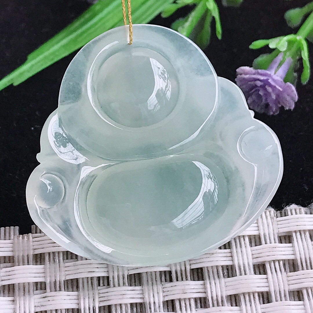 实拍A货翡翠31.5/33.8/6.8老坑冰胶果冻冰晴佛公吊坠翡翠玉挂件