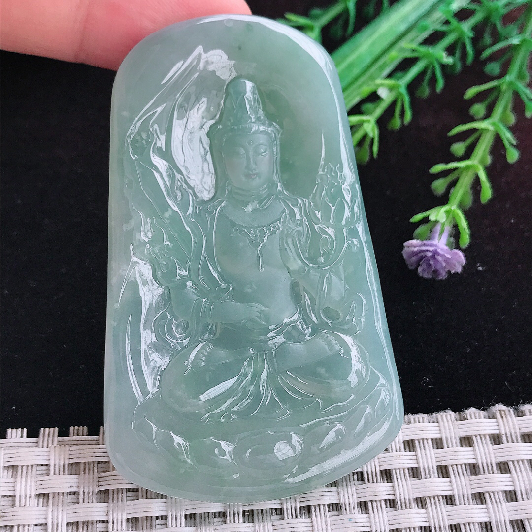实拍A货翡翠68.5/43/6.1老坑冰胶果冻冰晴虚空藏菩萨吊坠翡翠玉挂件