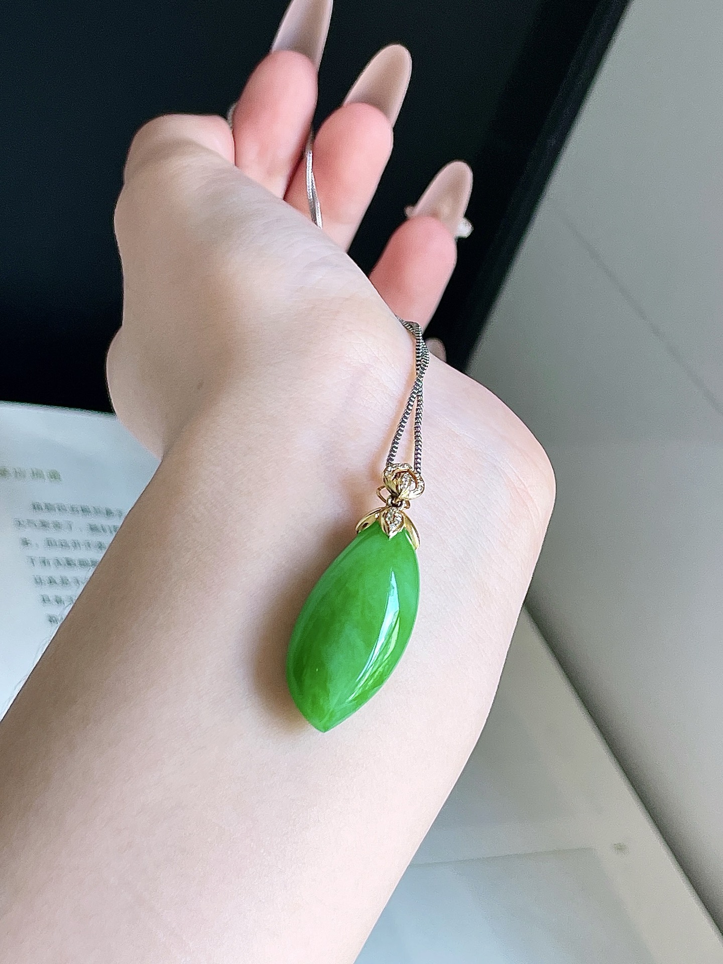 ️ 冰阳绿福瓜,无裂,18k金镶嵌,整体 36/13.6/8.5