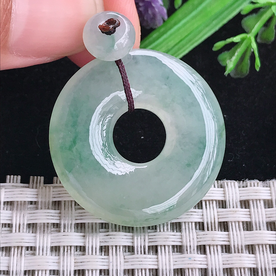 实拍A货翡翠30.6/4.9老坑冰胶果冻晴底平安扣玉环吊坠翡翠玉挂件